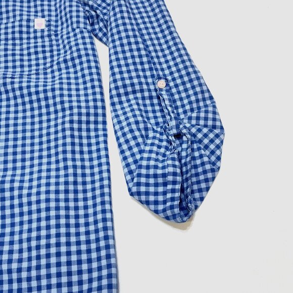 Victorias Secret Blue Gingham Med Button-Up Shirt Dress Long Sleeve Roll Up Tabs - Picture 7 of 11